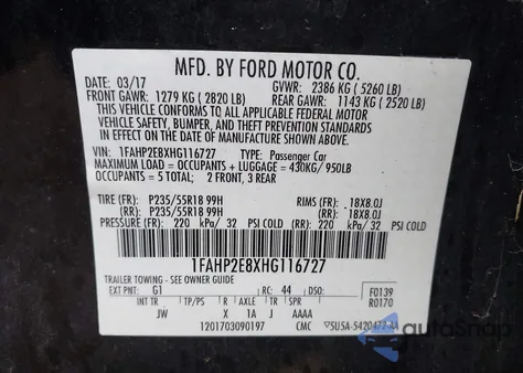 2017 Ford Taurus Sel from USA, damaged, VIN 1FAHP2E8XHG116727